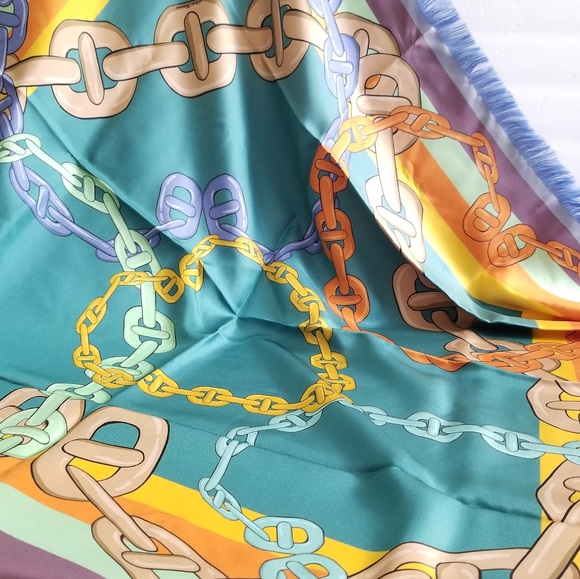 Franco Ferrari Love Chain Print Silk Square Scarf Multicolor - Picture 3 of 7